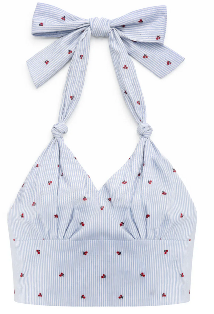 KatieJNYC Yvonne Cherry Print Seersucker Top