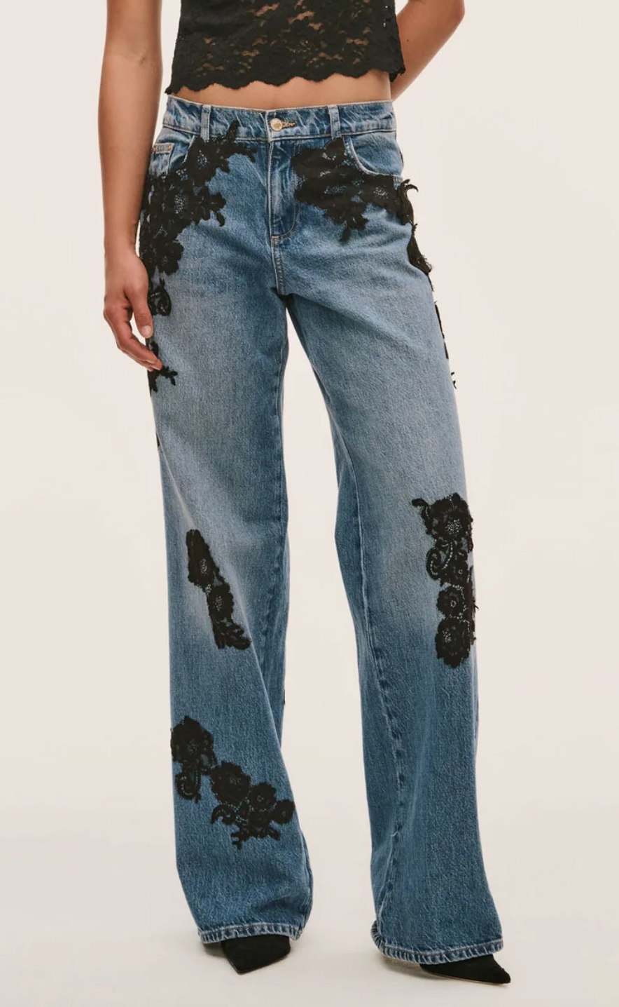 Love Shack Fancy Bambie Lace Appliqué Jeans
