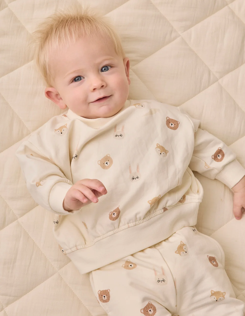 Quincy Mae Critters Relaxed Fleece Sweatshirt/Sweatpant SET