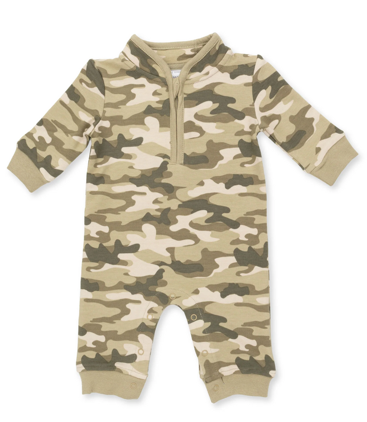 Angel Dear Camo French Terry Zip Neck Romper