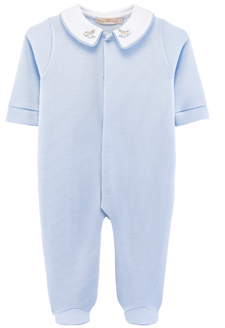 Baby Club Chic Little Train Embroidered Point Collar Footie