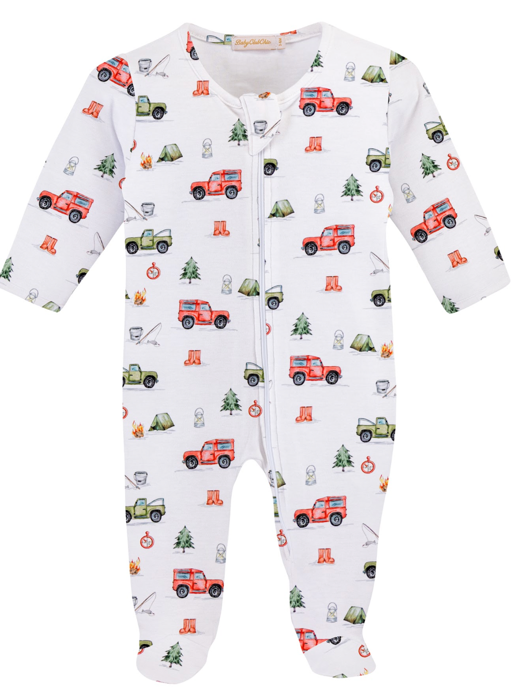 Baby Club Chic Adventure Wheels Printed Pima Zipped Footie