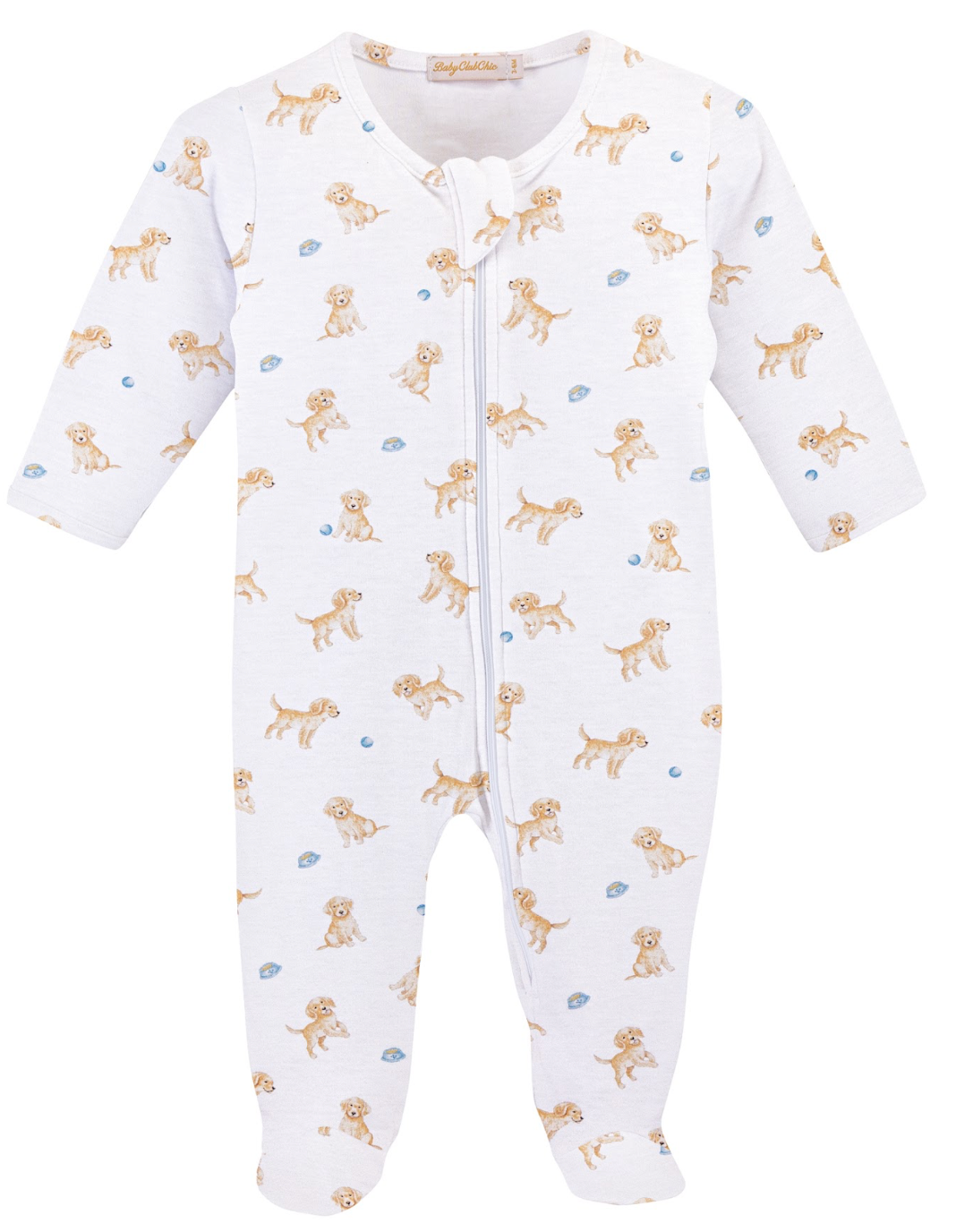 Baby Club Chic Tiny Puppies Printed Pima Zipped Footie