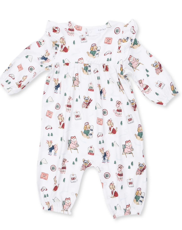 Angel Dear Winter Sports Dogs Ruffle Sleeve Snap Romper