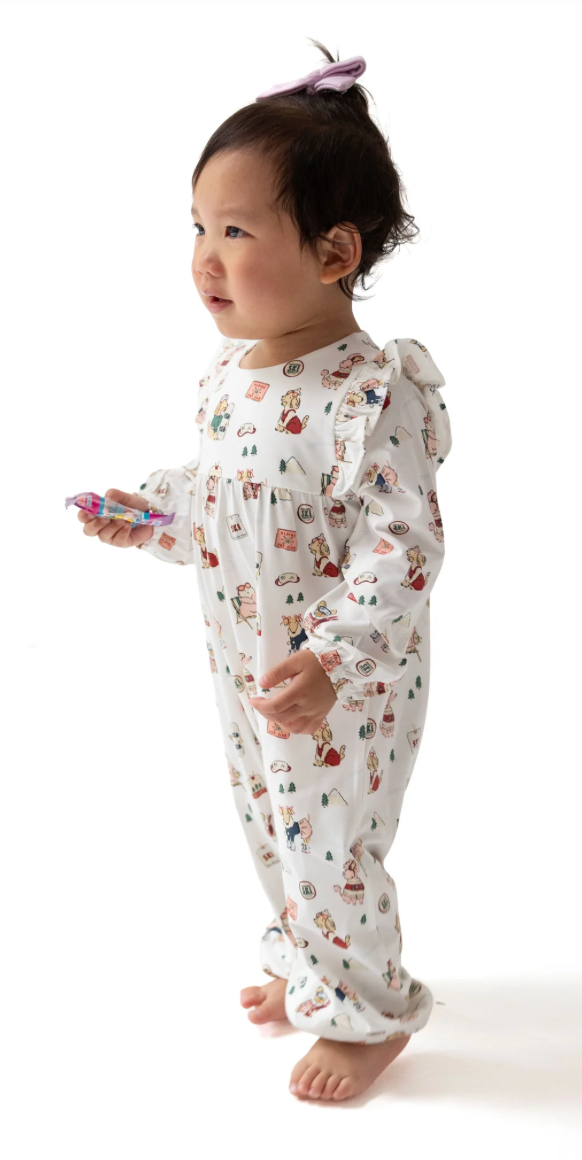 Angel Dear Winter Sports Dogs Ruffle Sleeve Snap Romper