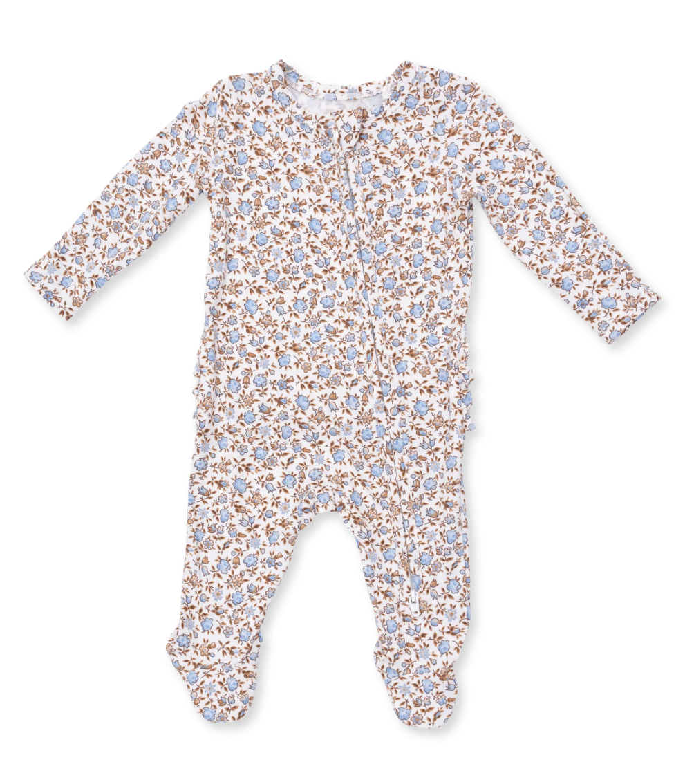 Angel Dear Hazel Floral Ruffle Back 2 Way Zip Footie