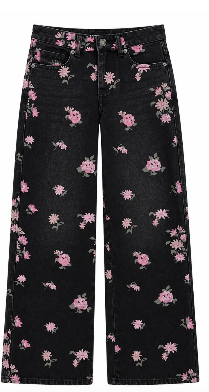 KatieJNYC Chicago Cozy Mauve Flower Low Rise Jeans
