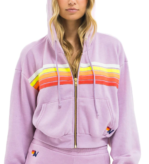Aviator Nation 5 Stripe Cropped Zip Hoodie