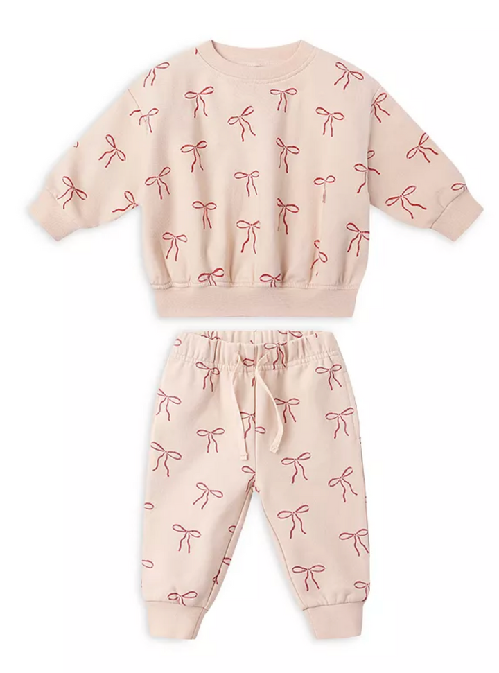 Quincy Mae Red Bows Relaxed Sweatshirt/Sweatpant SET