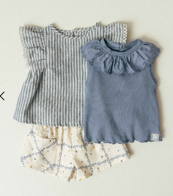 Snug Eyelet Trim Shorts/Sleeveless Top SET