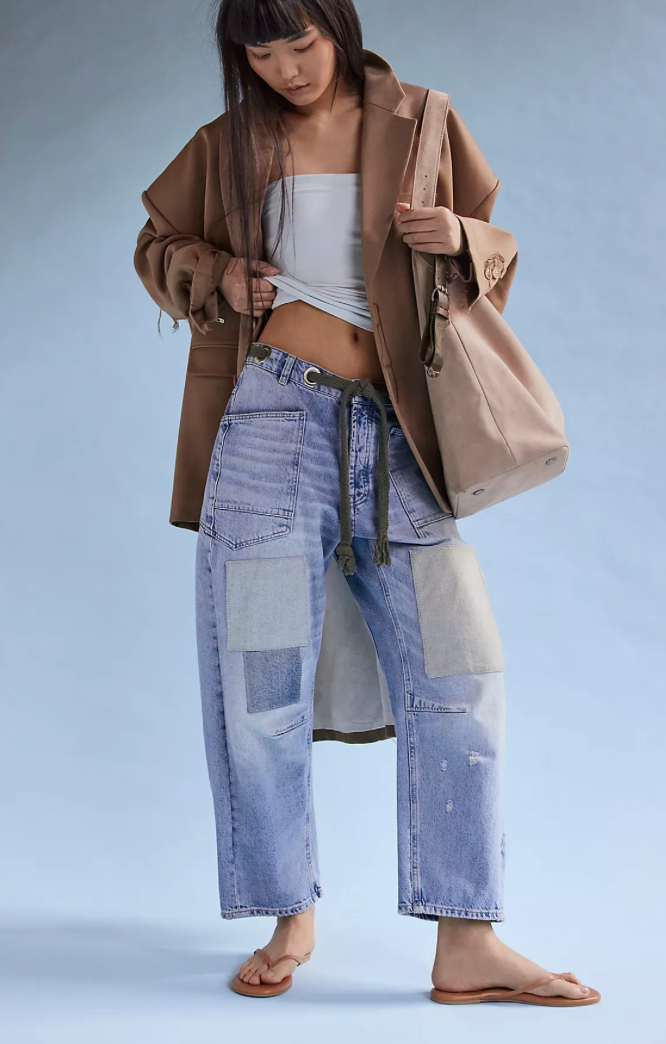 Free People Moxie Low Slung Pull-On Barrel Jeans