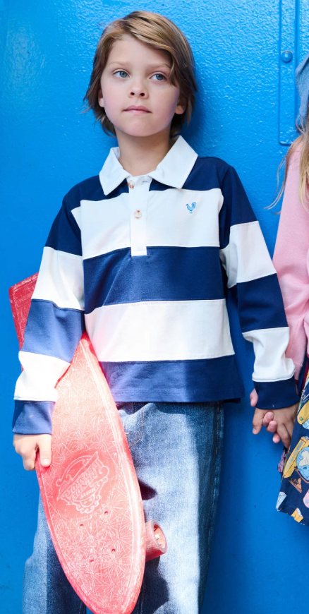Pink Chicken Boys Albert Striped Rugby Shirt