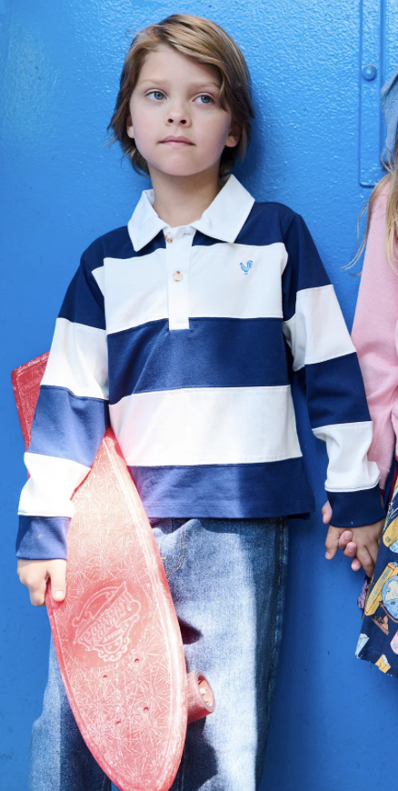 Pink Chicken Boys Albert Striped Rugby Shirt