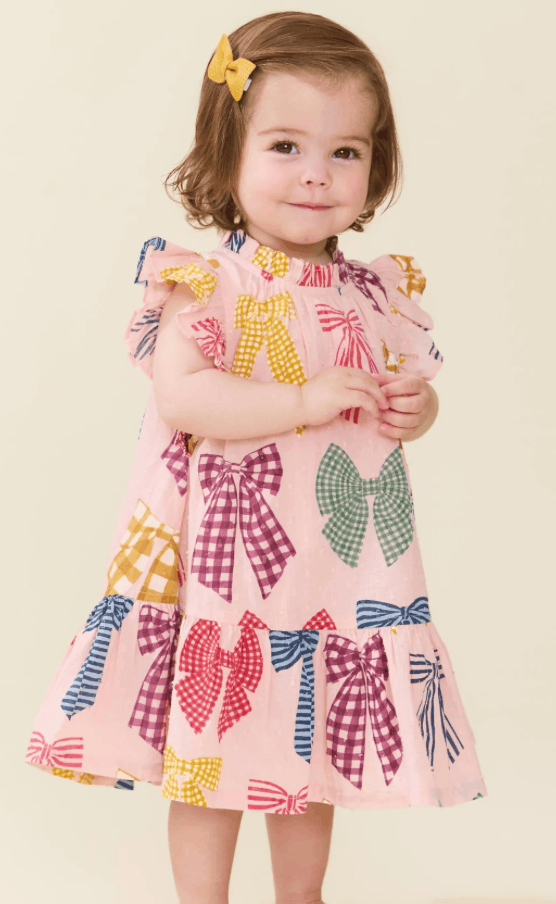 Pink Chicken Baby Harper Dress Set - Patterned Bows Skipper & Scout 