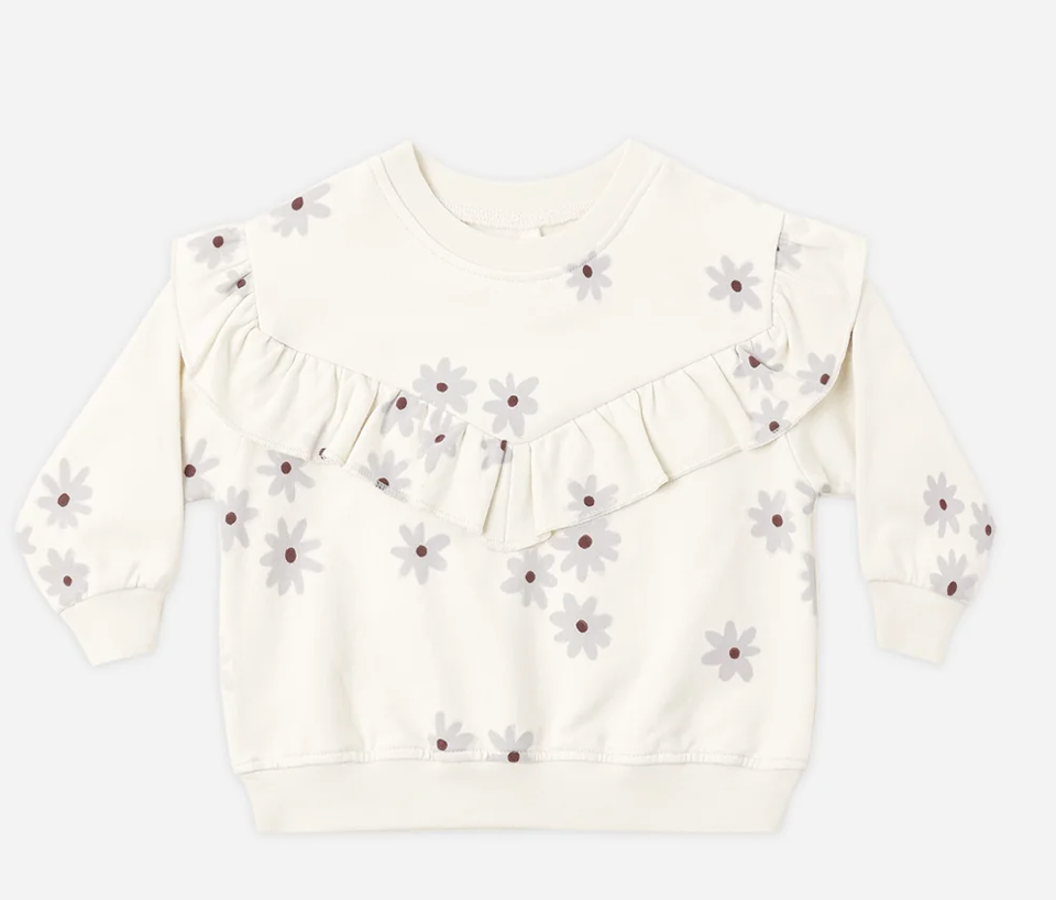 Quincy Mae Blue Daisy Relaxed Fleece Ruffle Sweatshirt/Sweatpant SET