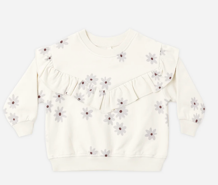 Quincy Mae Blue Daisy Relaxed Fleece Ruffle Sweatshirt/Sweatpant SET