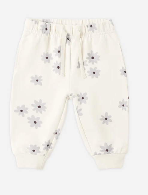 Quincy Mae Blue Daisy Relaxed Fleece Ruffle Sweatshirt/Sweatpant SET