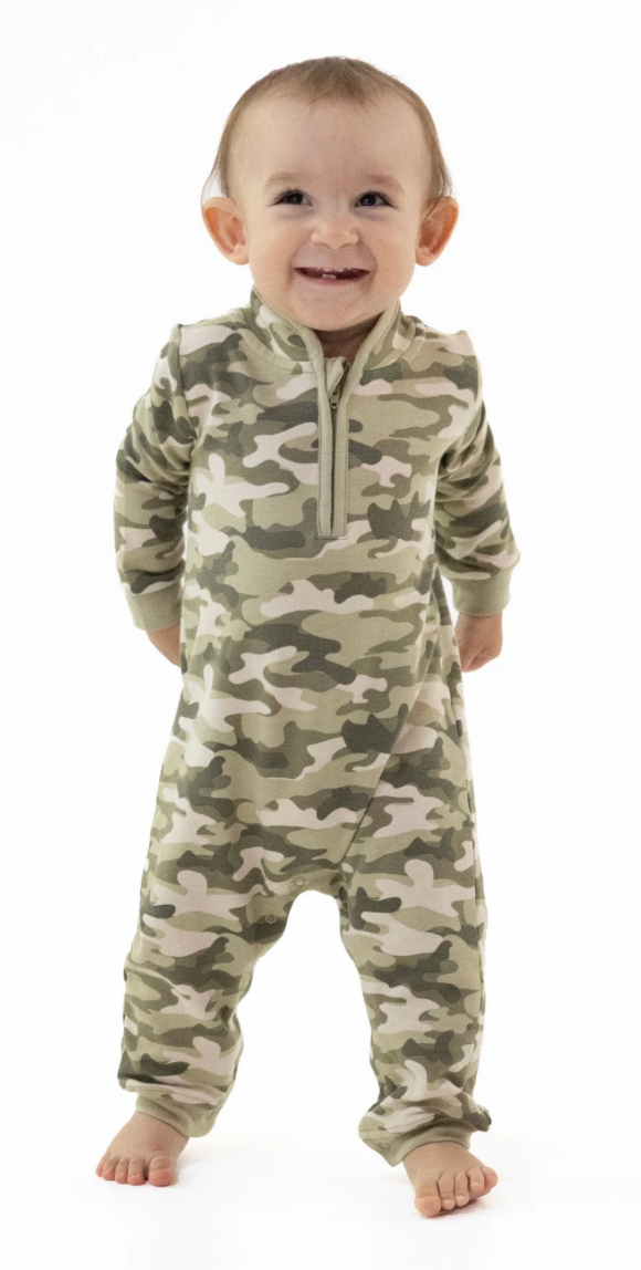 Angel Dear Camo French Terry Zip Neck Romper