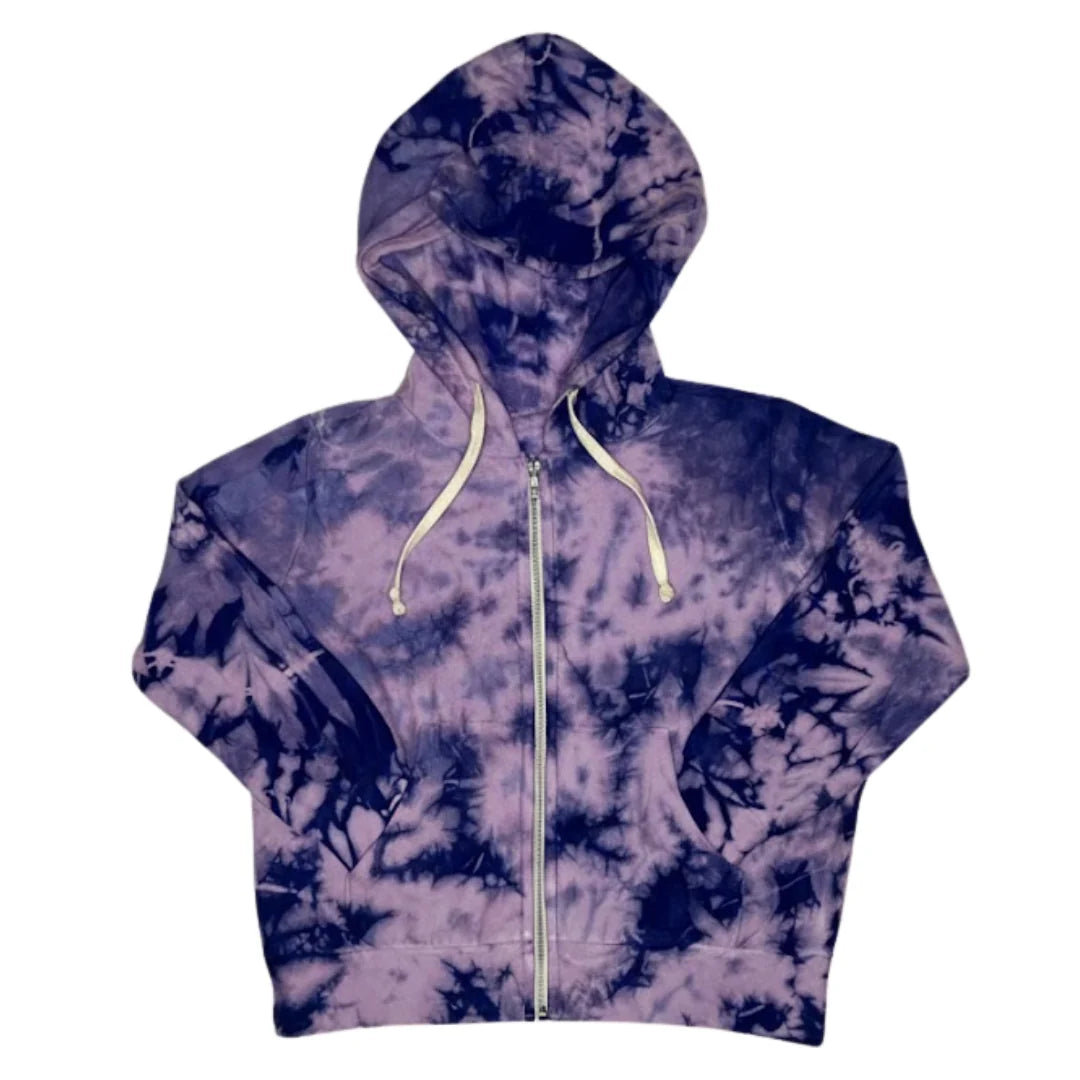 Fairwell Skater Hoodie in purple Wisteria tie-dye with a drawstring hood