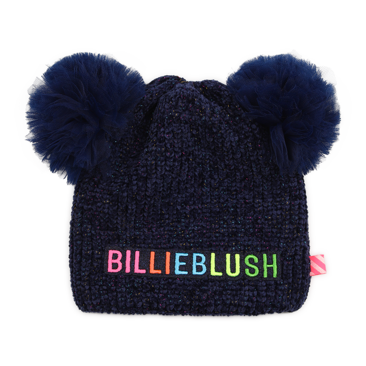 Billieblush Double Pom Chenille Logo Beanie