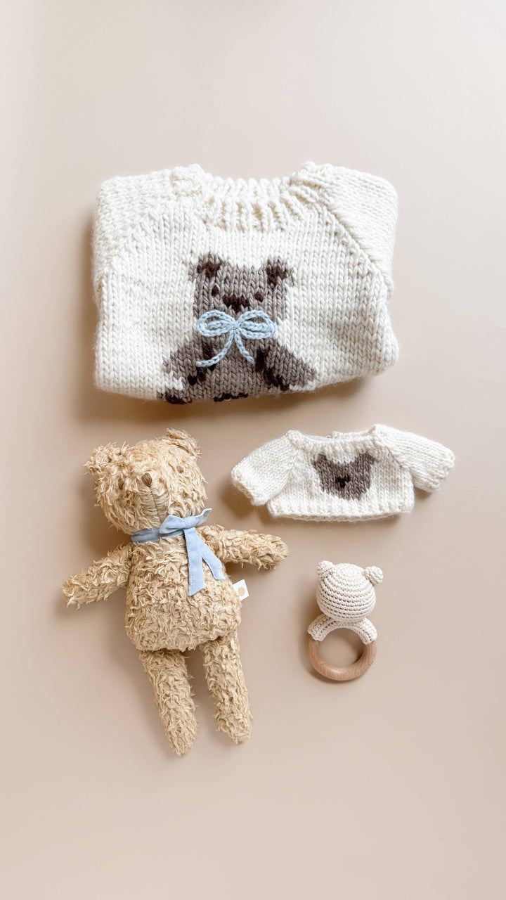The Blueberry Hill Teddy Bear Sweater Blue Bow