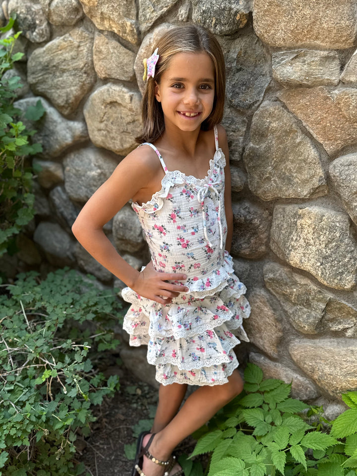 FBZ Sara Floral Print Ruffle Top and Skirt SET