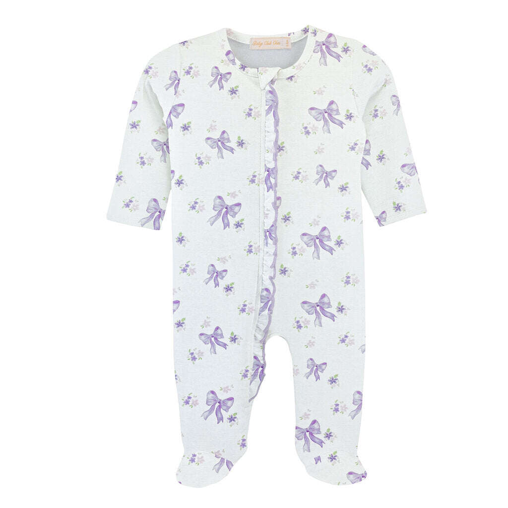 Baby Club Chic Bows Printed Ruffle Zip Footie Skipper & Scout 