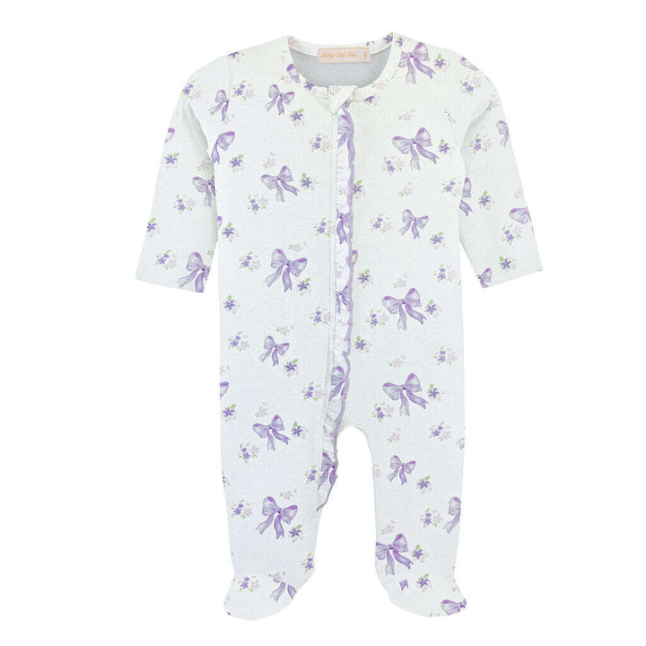 Baby Club Chic Bows Printed Ruffle Zip Footie Skipper & Scout 