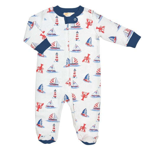 Baby Club Chic Sailing in Summer Zip Footie Printed