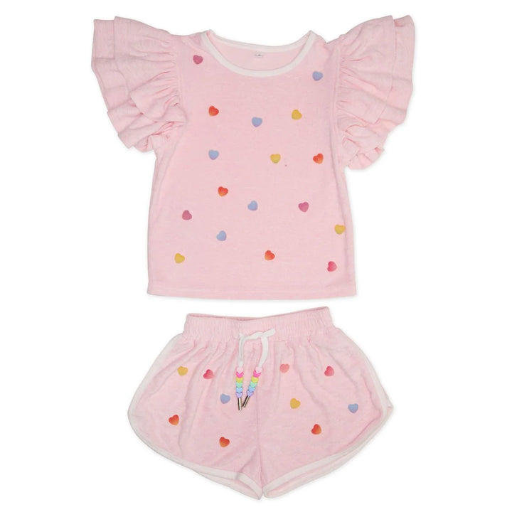Dreamers Candy Heart Ruffle Sleeve Top/Shorts SET