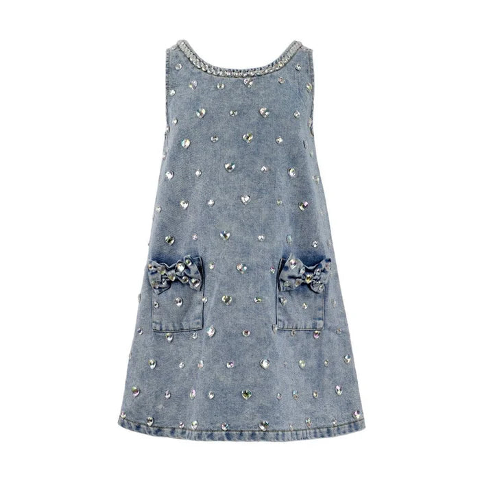 Lola & the Boys Crystal Heart Denim Bow Dress