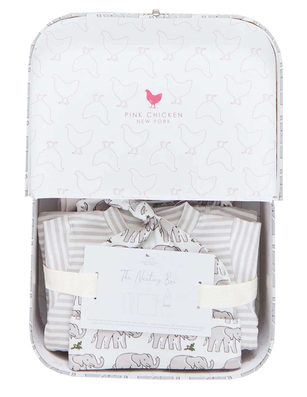 Pink Chicken Nesting Box Baby Take Home Set - Elepahnt Block Print Skipper & Scout 