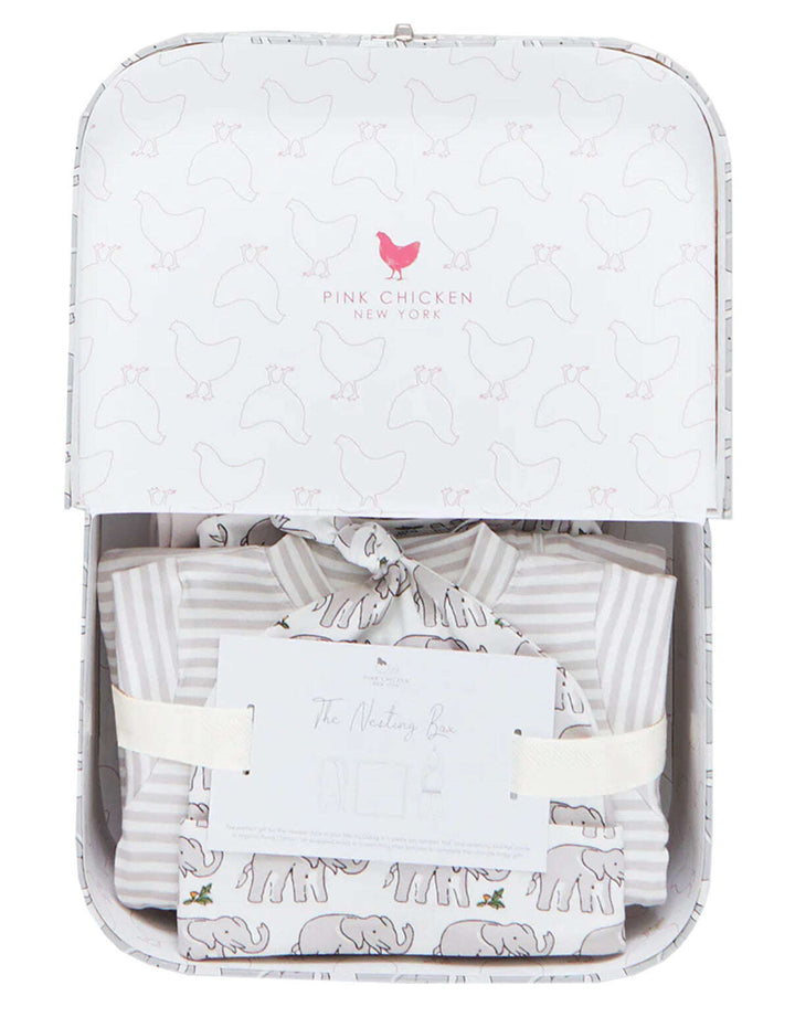 Pink Chicken Nesting Box Baby Take Home Set - Elepahnt Block Print Skipper & Scout 