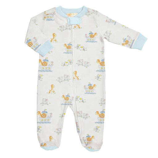 Baby Club Chic Noah's Ark Zip Footie printed - Printed Blue Collar
