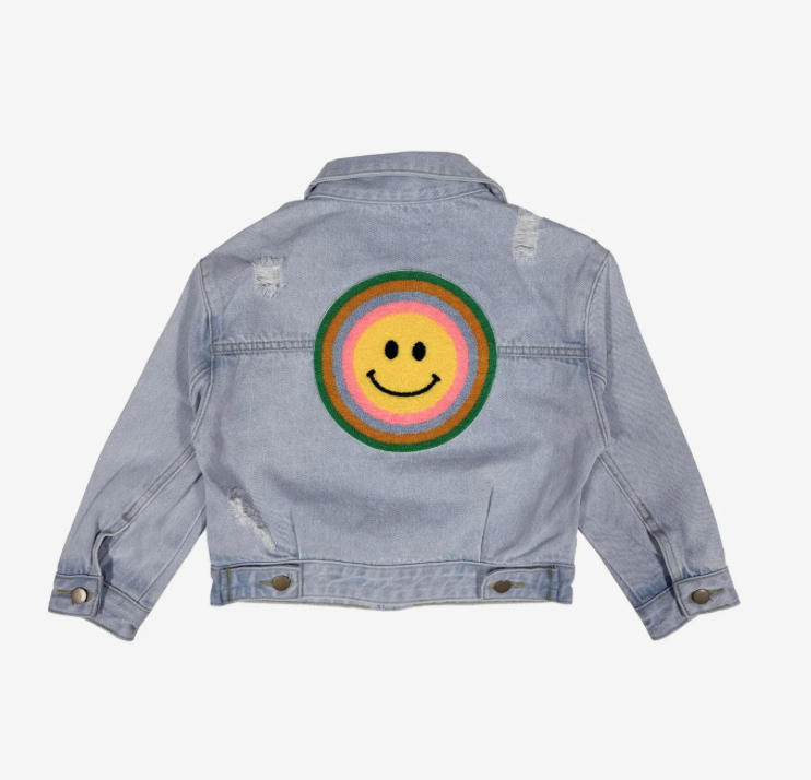 Petite Hailey Patched Denim Jacket - Rainbow Smile