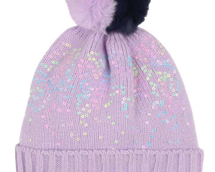 Billieblush Logo Sequin Pompom Beanie - Lilac