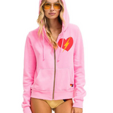 Aviator Nation Bolt Heart Zip Hoodie -  Neon Pink