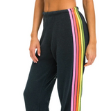 Aviator Nation 5 Stripe Stitch Sweatpant - Charcoal/Pink Green