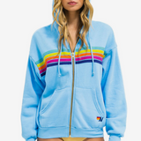 Aviator Nation 5 Stripe Relaxed Zip Hoodie - Sky/Rainbow