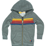 Aviator Nation Kids 5 Stripe Zip Hoodie - Heather Grey