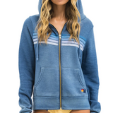 Aviator Nation 5 Stripe Relaxed Zip Hoodie - Faded Water