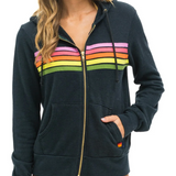 Aviator Nation 5 Stripe Stitch Hoodie- Charcoal/Pink Green