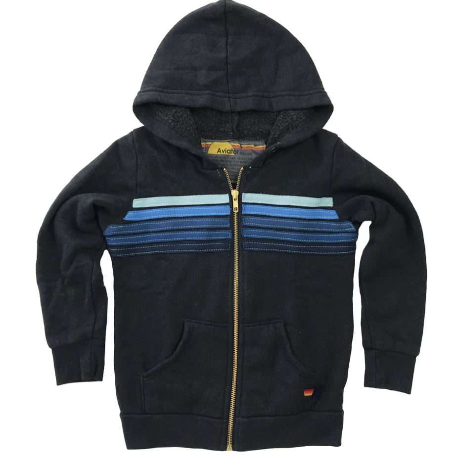 Aviator Nation Kids 5 Stripe Zip Hoodie Skipper & Scout 