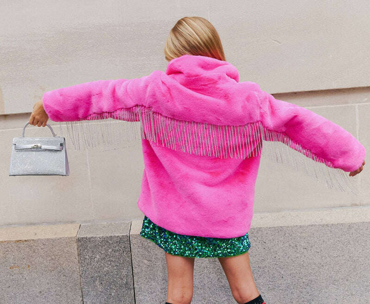 Lola & the Boys Elle Crystal Faux Fur Coat Skipper & Scout 