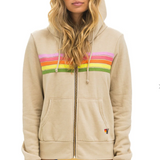 Aviator Nation 5 Stripe Stitch Hoodie- Sand/Pink Green