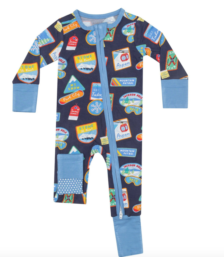 Angel Dear Vintage Ski Patches - 2 Way Zipper Romper Skipper & Scout 