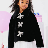 Lola & The Boys Audrey Crystal Bow Faux Fur Jacket