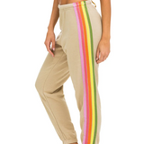 Aviator Nation 5 Stripe Stitch Sweatpant - Sand/Pink Green