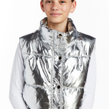 tractr Metallic Cropped Puffer Vest - Silver