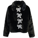 Lola & The Boys Audrey Crystal Bow Faux Fur Jacket